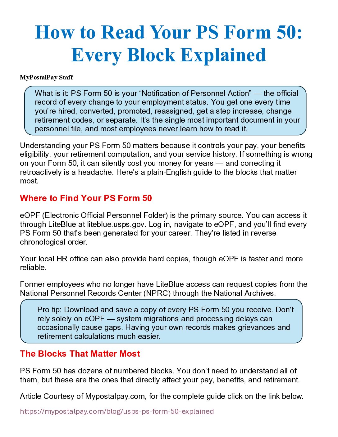 How to Read Your PS Form 50:  Every Block Explained - 