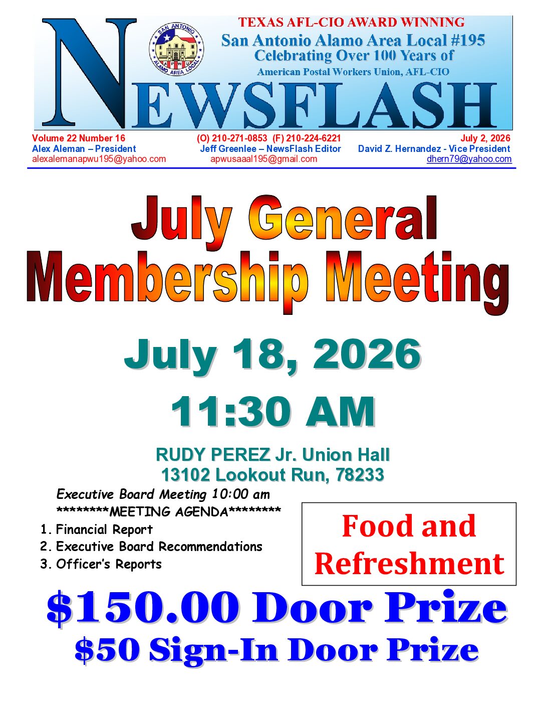 NewsFlash 22-16 July General Membership Meeting - 