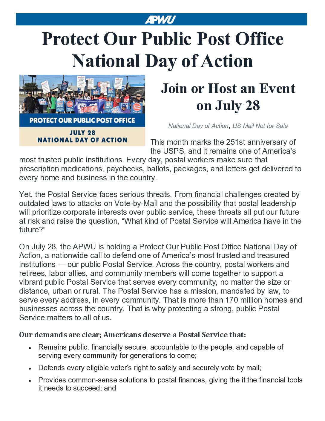 National Day of Action July 28 - 