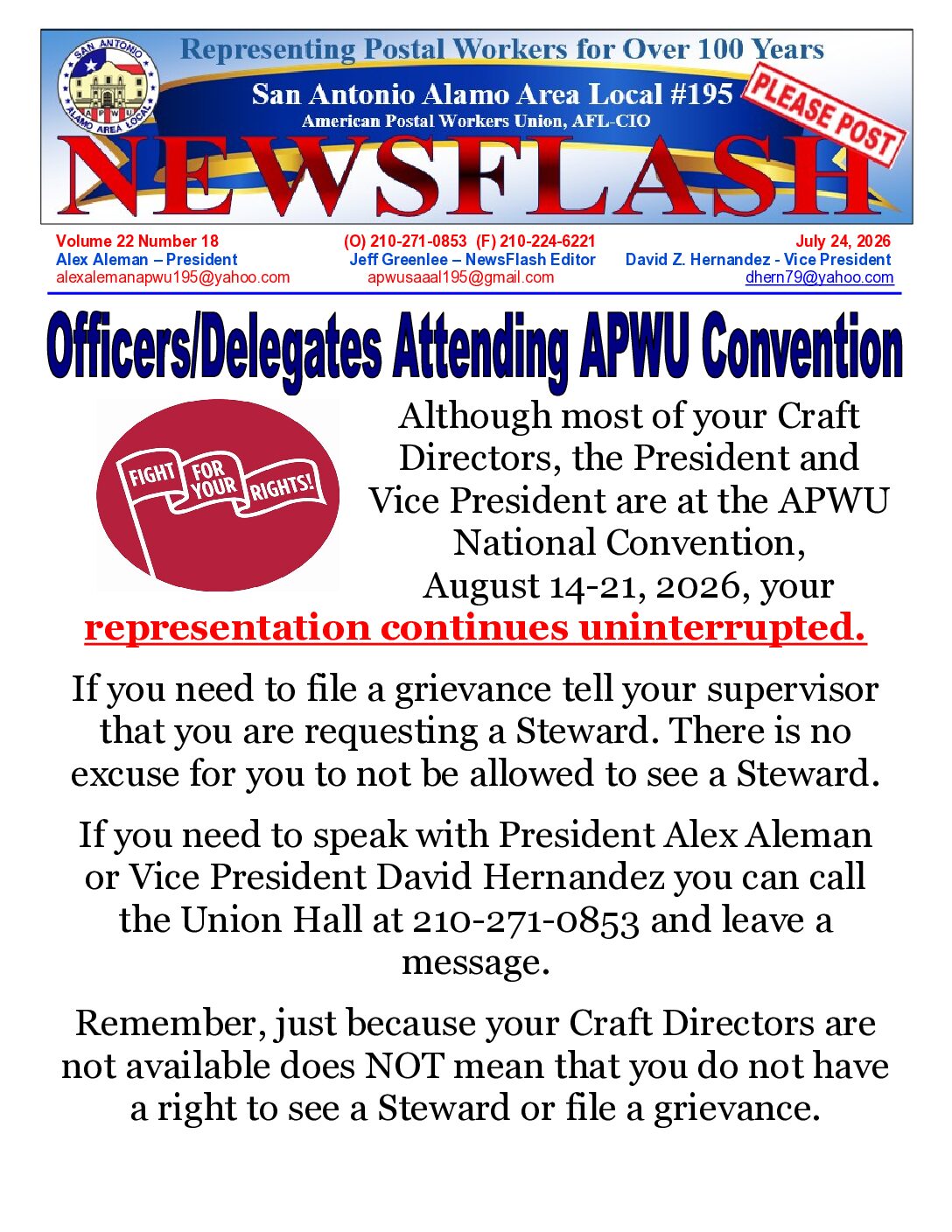 NewsFlash 22-18  Representation Continues - 