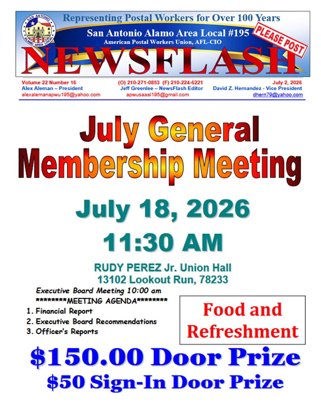 NewsFlash 22-16 July General Membership Meeting - 