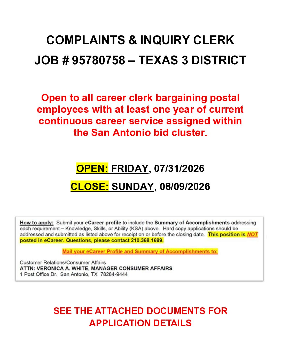 Complaints & Inquiry Clerk Vacancy 7-31-26 - 