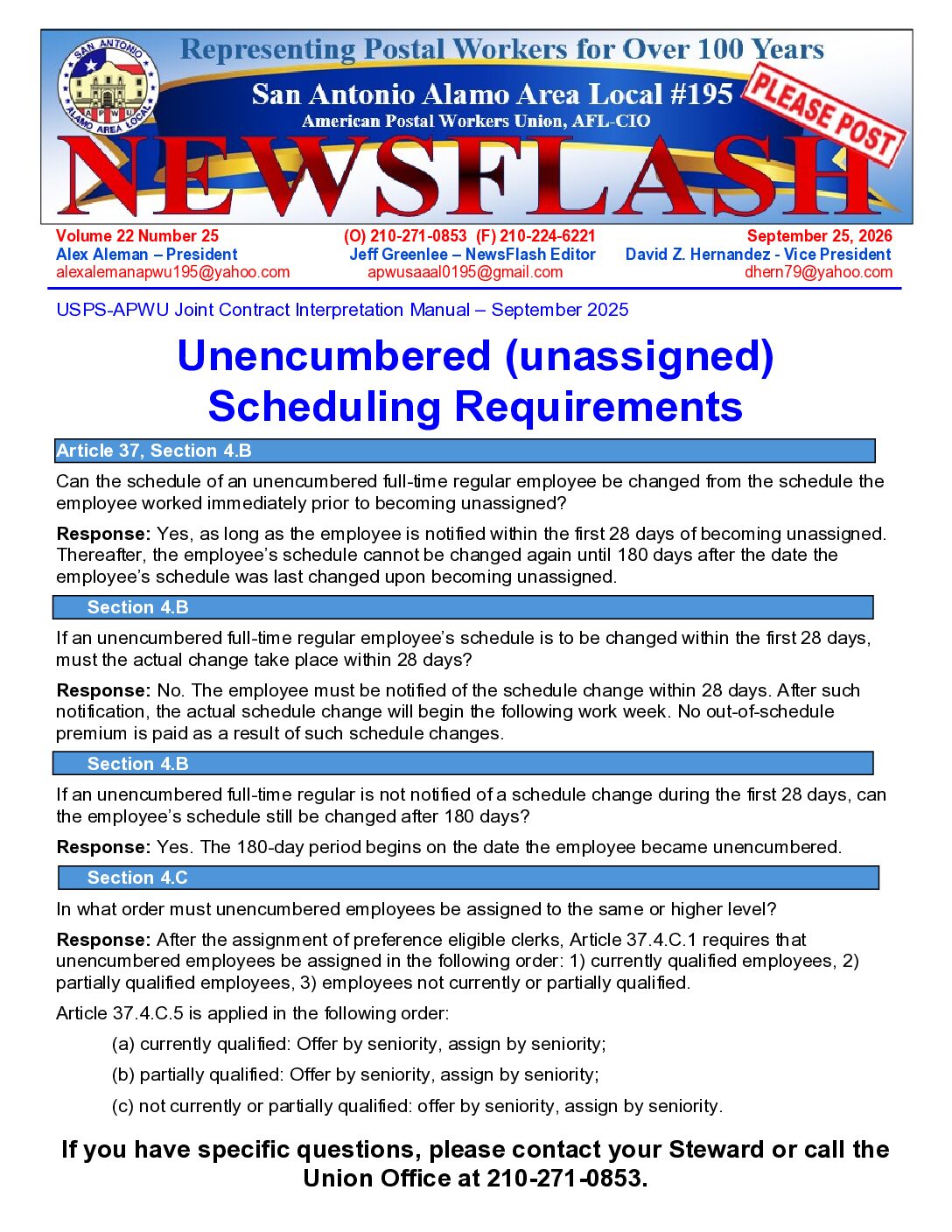 NewsFlash 22-25 Unencumbered Scheduling - 