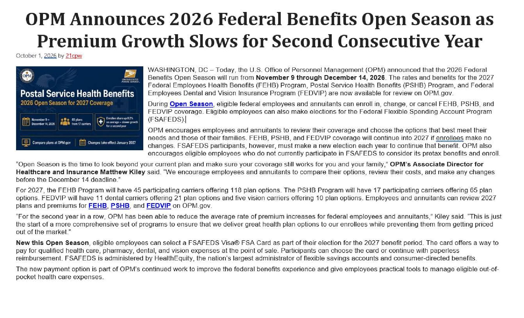 2027 FEHBP New Rates and Open Season Info. - 