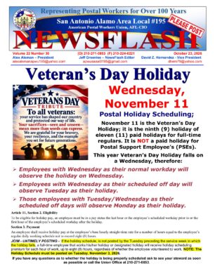 NewsFlash 22-30 Veterans Day Holiday Scheduling - 